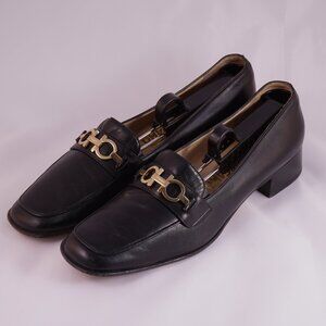 Salvatore Ferragamo Black Leather Gancini Loafers 9.5N Narrow Made in Italy